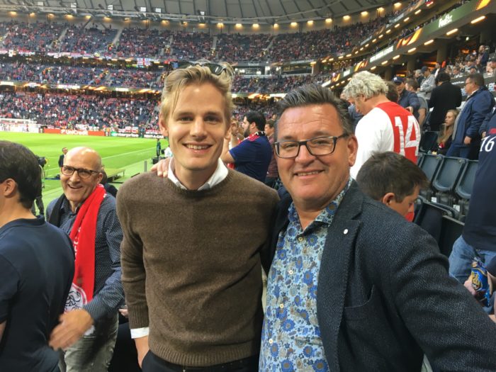 Jag och sonen Markus på Fiends Arena i onsdags på Europa-League finalen mellan Manchester United - Ajax