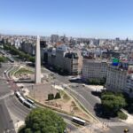 Utsikt från poolterrassen på hotellet Pan Americano ut över världens bredaste aveny med sina 140 meter Utsikt från poolterrassen på hotellet Pan Americano ut över världens bredaste aveny med sina 140 meter