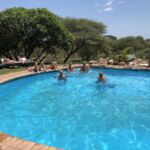 Avkoppling vid poolen på Tshukudu Game Lodge i 38 graders värme Avkoppling vid poolen på Tshukudu Game Lodge i 38 graders värme