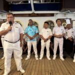 Vår kapten från Ukraina hälsade oss välkomna ombord på Star Flyer och presenterade några nyckelpersoner i den 77 personer stora personalstaben Vår kapten från Ukraina hälsade oss välkomna ombord på Star Flyer och presenterade några nyckelpersoner i den 77 personer stora personalstaben