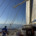 Efter hissade segel tog vi sikte på Lipari, då vi lämnade hamnen i Civitavecchia Efter hissade segel tog vi sikte på Lipari, då vi lämnade hamnen i Civitavecchia